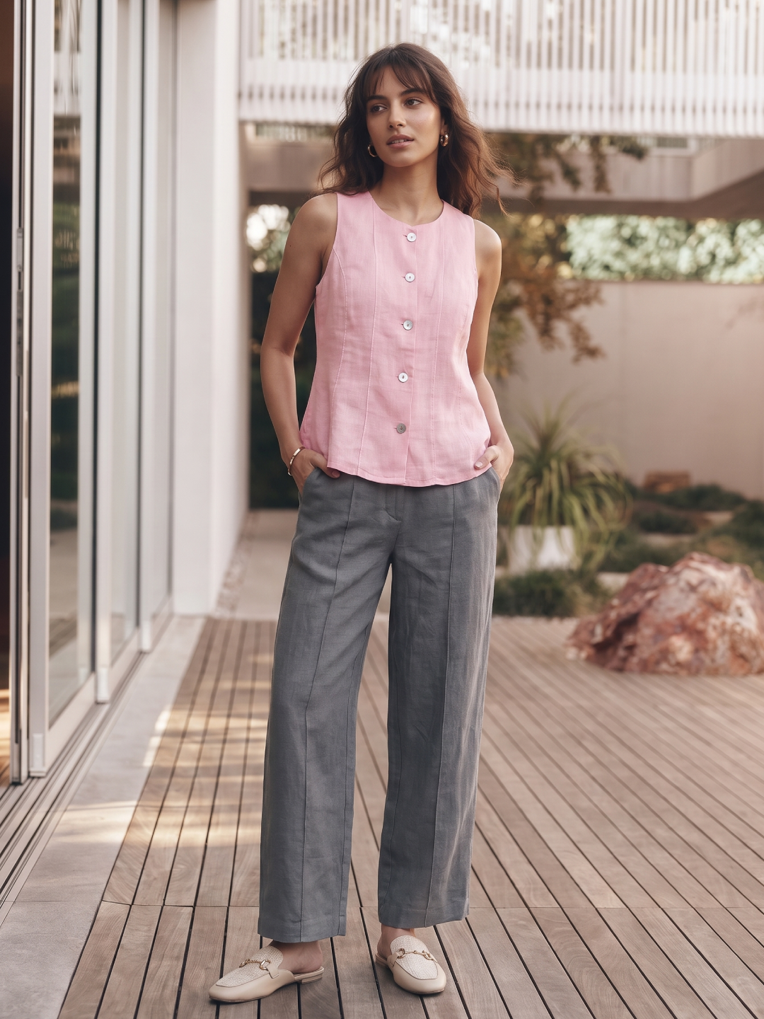 Women's Rose 100% Linen Regular Fit Blouse