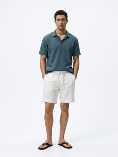 Men's White Cotton Linen Regular Fit Shorts