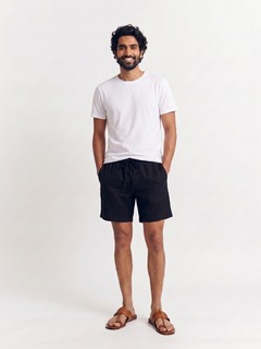 Men's Black Cotton Linen Regular Fit Shorts