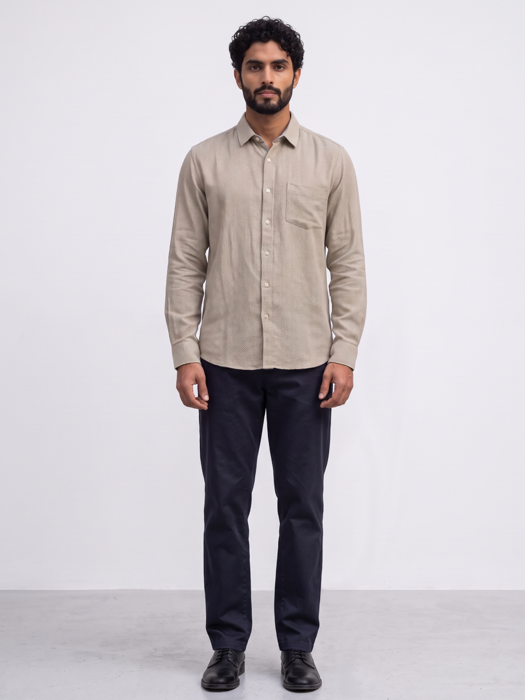 Men's 100% Cotton Regular Fit Shirt Sand