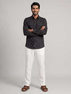 Men's Black Linen Cotton Regular Fit Shirt