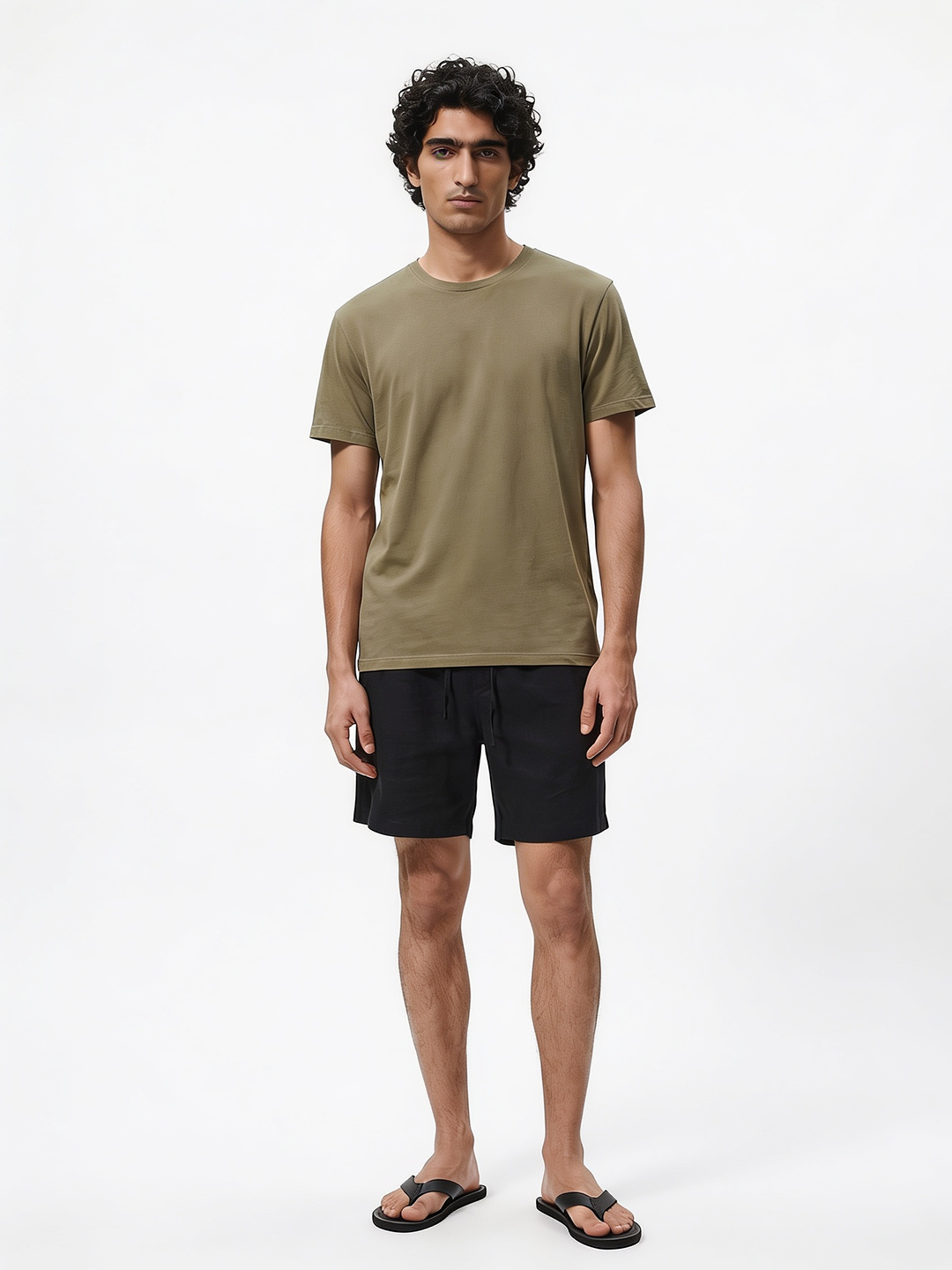 Men's Khaki Cotton Bamboo Elastane Regular Fit Tshirt