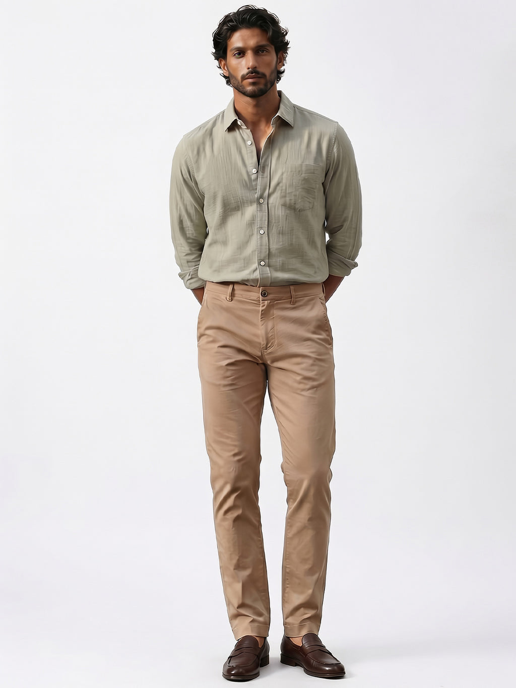 Men's Khaki Cotton Lycra Slim Fit Pant
