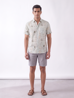 Men's Cotton Linen Regular Fit Shirt Green