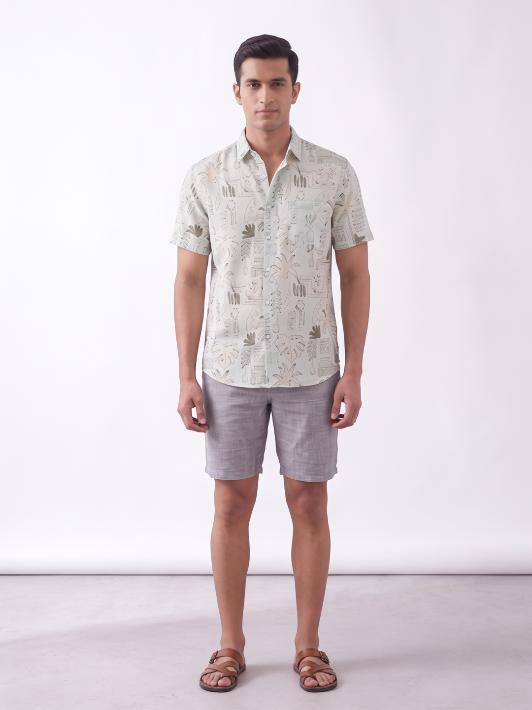 Men's Cotton Linen Regular Fit Shirt Green