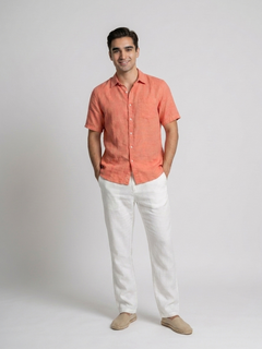 Men's Brick 100% Linen Regular Fit Shirt