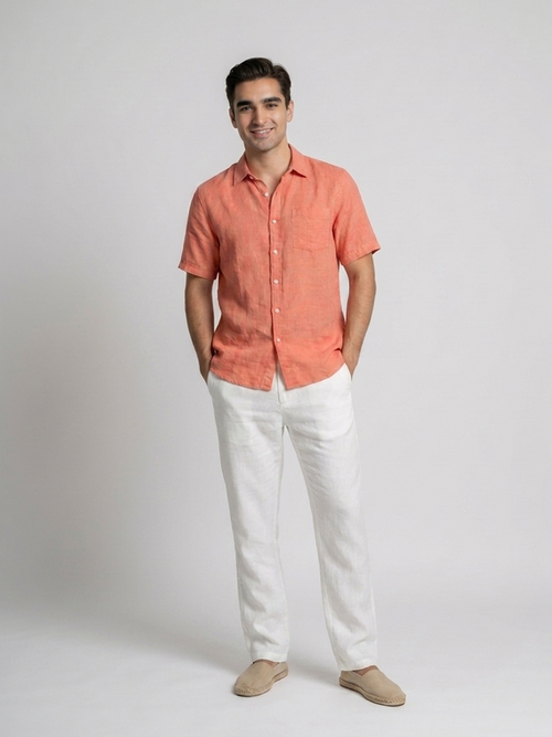 Men's Brick 100% Linen Regular Fit Shirt