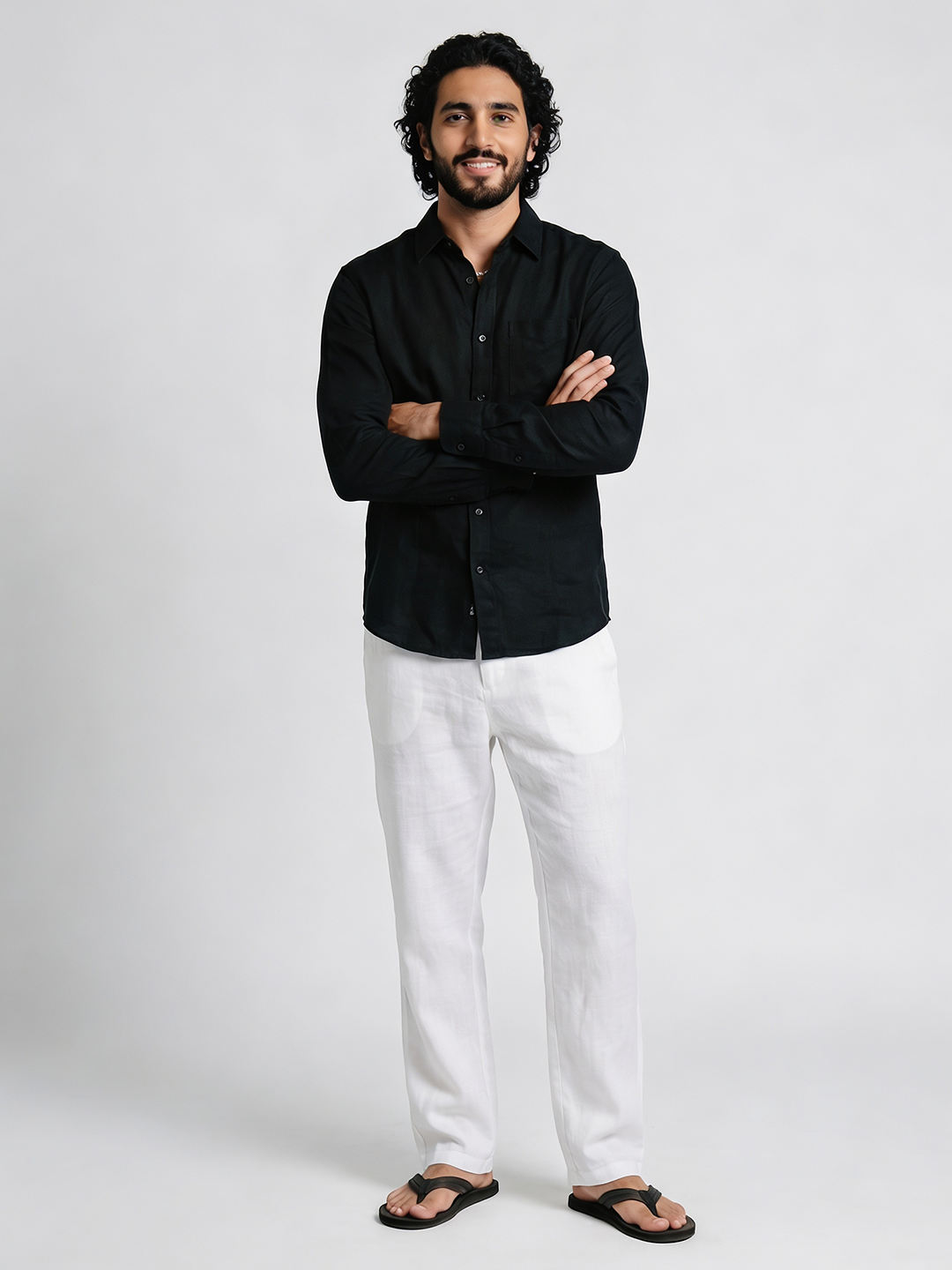 Men's Black 100% Linen Regular Fit Shirt