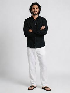 Men's Black 100% Linen Regular Fit Shirt