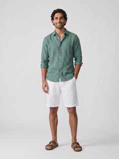 Men's Dk Green 100% Linen Regular Fit Shirt