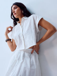 Women’s Cotton Regular Fit Cropped Button Blouse White