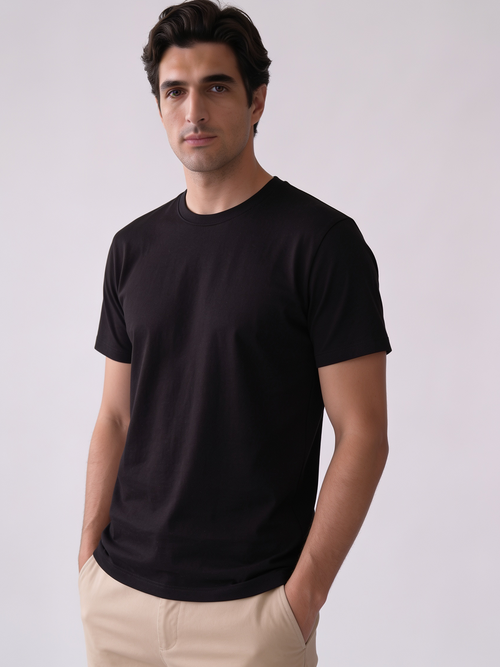 Men's Black Cotton Elastane Slim Fit Tshirt