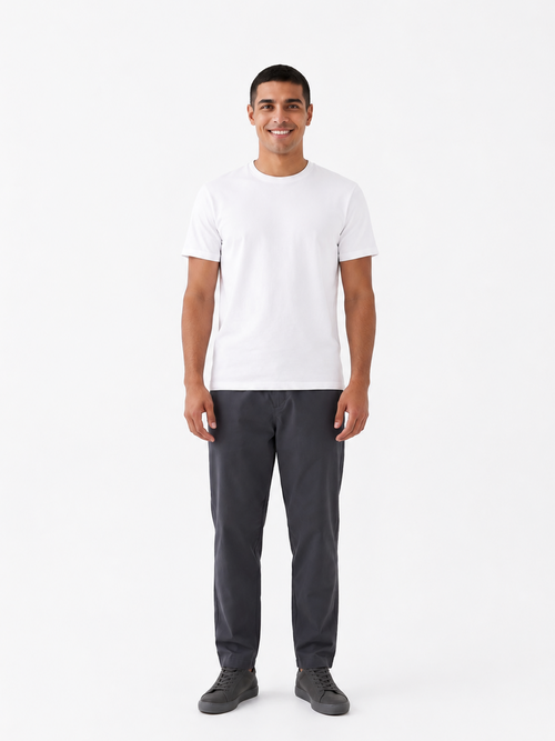 Men's White Cotton Elastane Slim Fit Tshirt