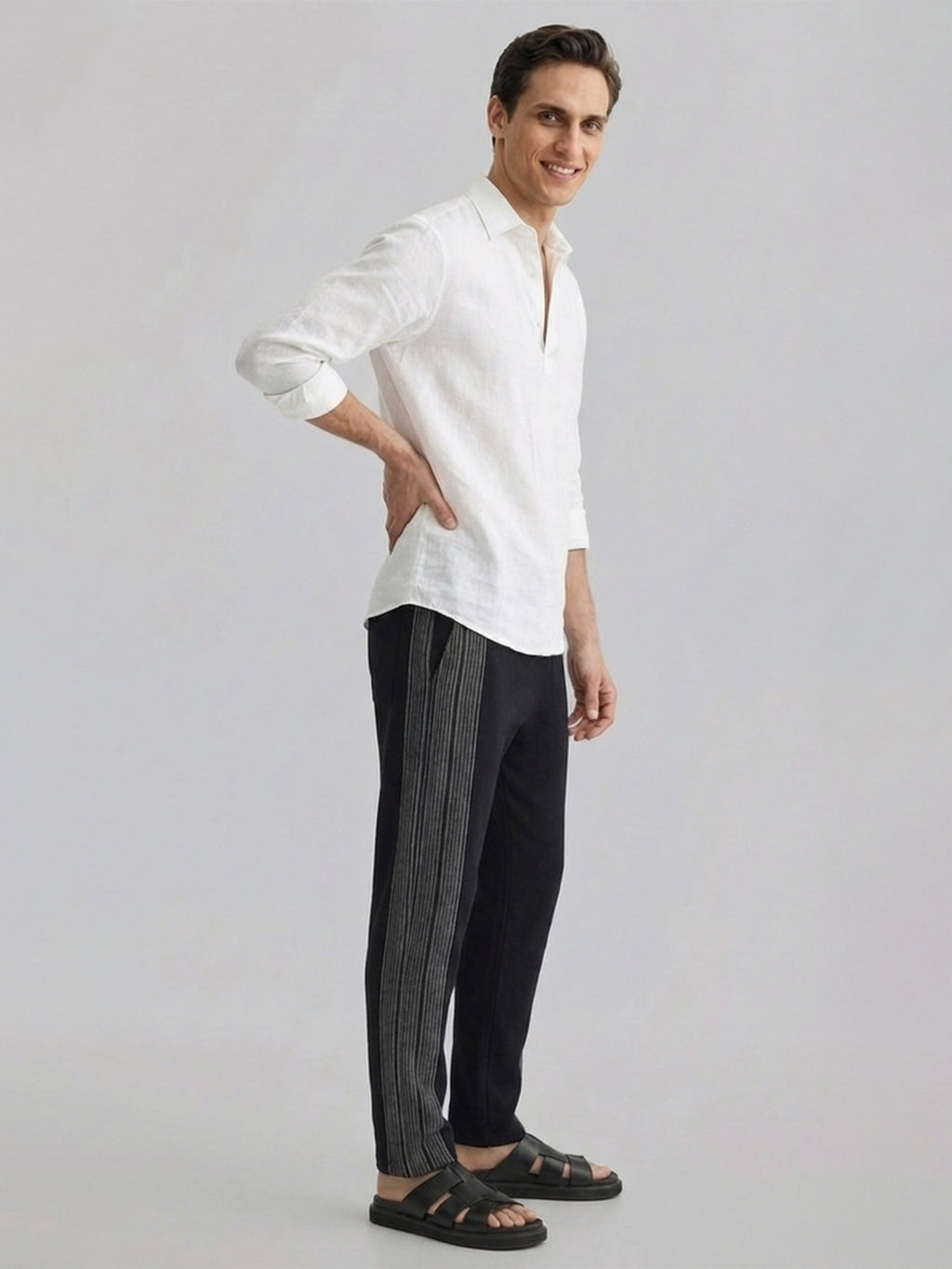 Men's Black 100% Cotton Regular Fit Pant
