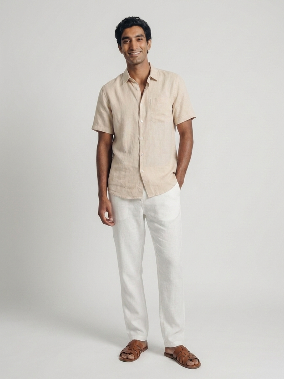 Men's Natural 100% Linen Regular Fit Shirt
