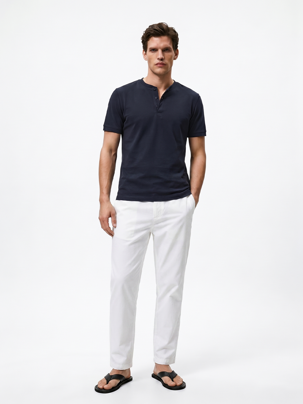 Men's Navy Cotton Elastane Slim Fit Tshirt