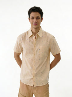 Men's Offwhite Cotton Polyester Loose Fit Shirt