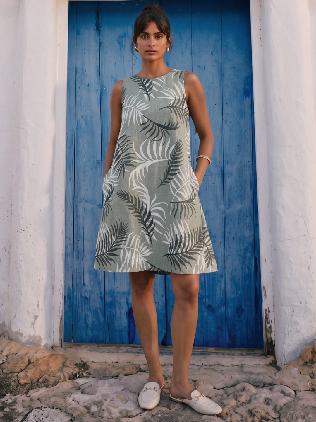 Women's Sage Linen Viscose Regular Fit Dress