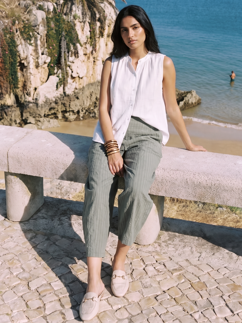 Women's White 100% Linen Regular Fit Blouse
