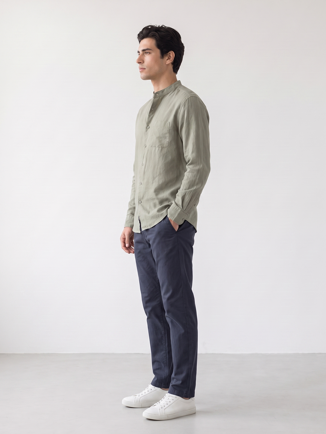 Men's Olive Tencel Linen Regular Fit Shirt