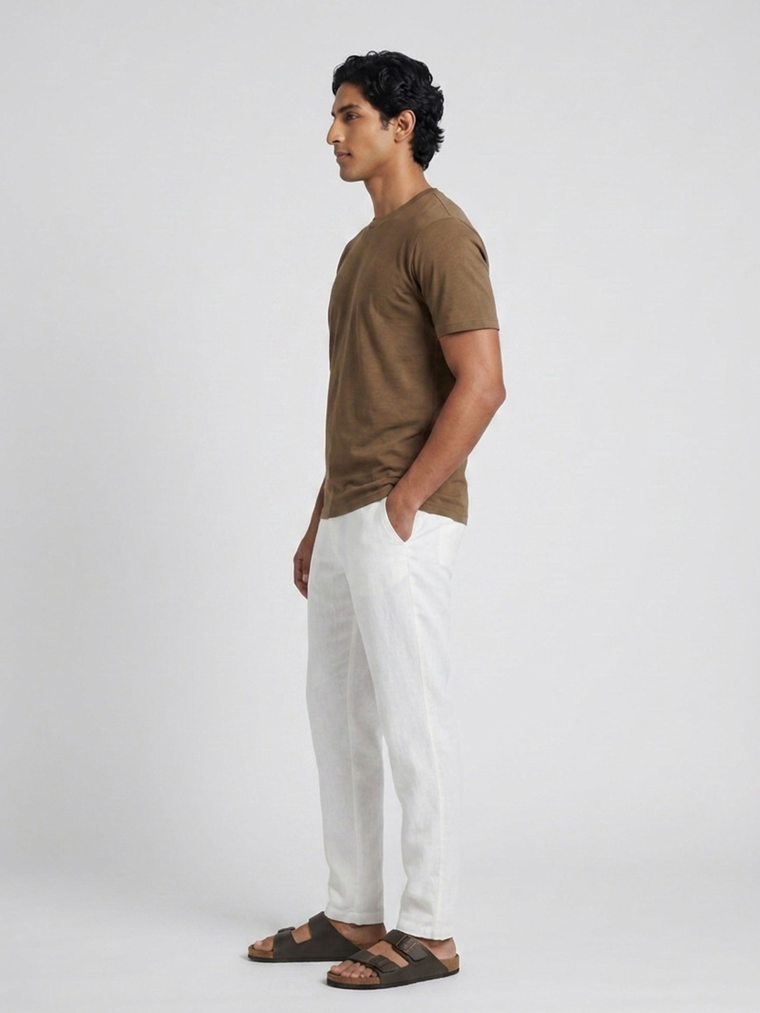 Men's Khaki Cotton Bamboo Elastane Regular Fit Tshirt