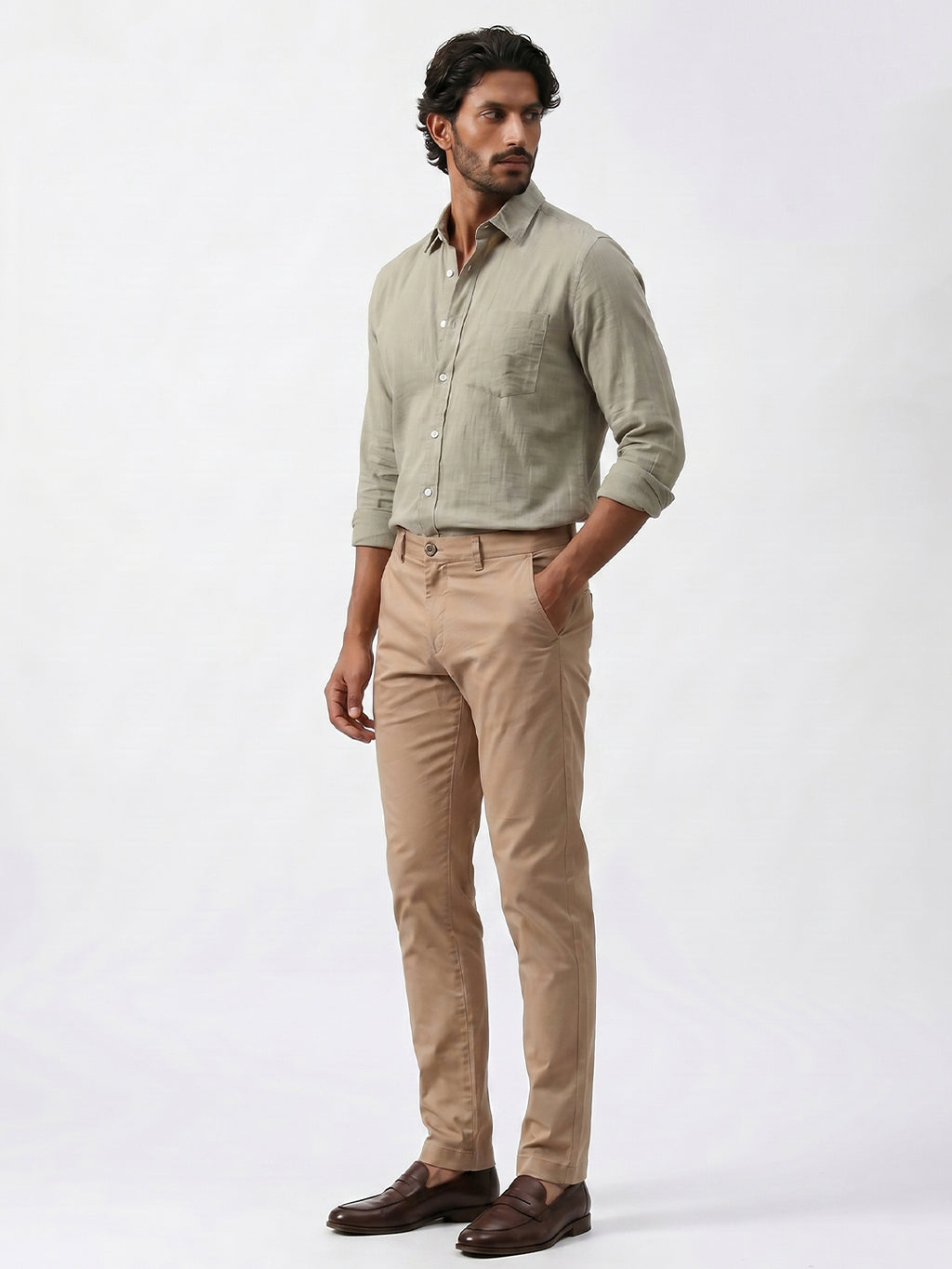 Men's Khaki Cotton Lycra Slim Fit Pant
