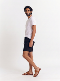 Men's Black Cotton Linen Regular Fit Shorts