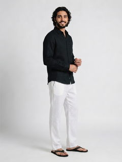 Men's Black 100% Linen Regular Fit Shirt