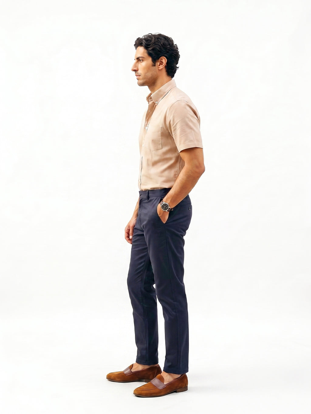 Men's Navy Cotton Lycra Slim Fit Pant