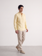 Men's Yellow Tencel Linen Regular Fit Shirt