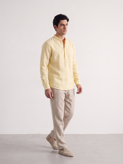 Men's Yellow Tencel Linen Regular Fit Shirt