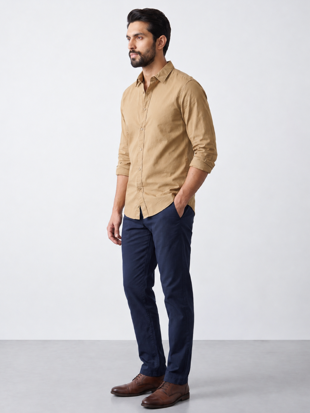 Men's 100% Cotton Regular Fit Shirt Khaki