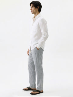 Men’s Linen Regular Fit Collared Shirt White