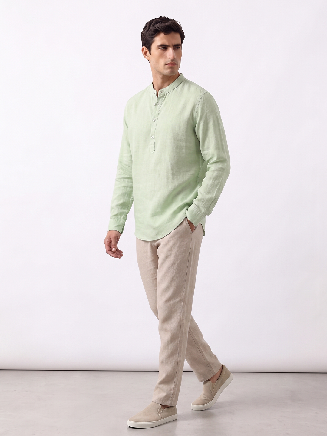 Men's Green Tencel Linen Regular Fit Shirt