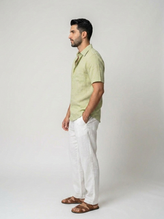 Men's Green 100% Linen Regular Fit Shirt