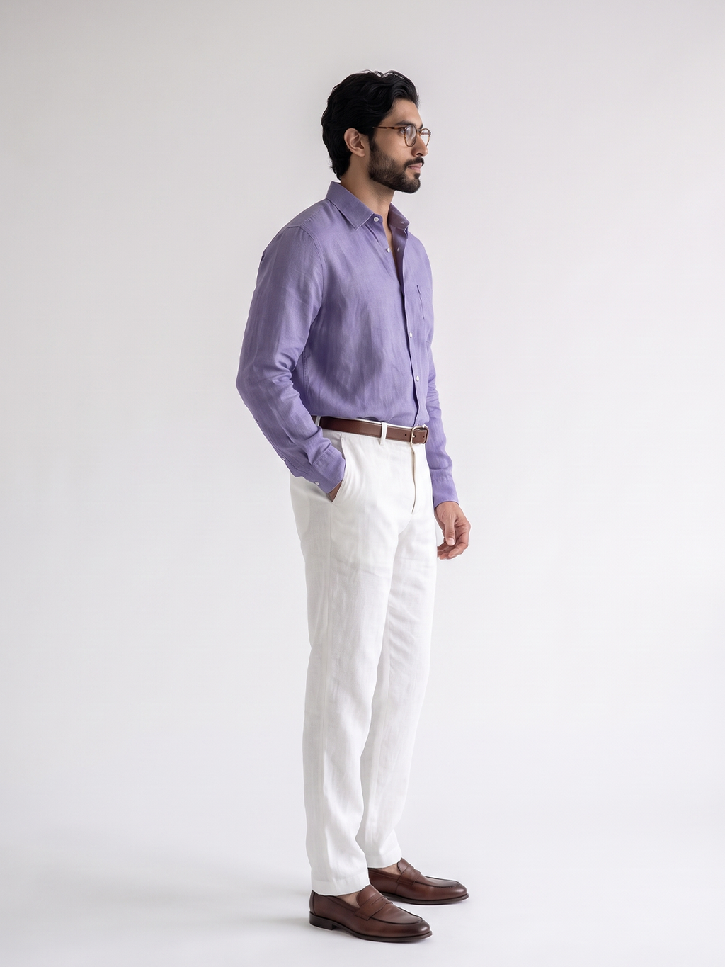 Men's Lilac 100% Linen Regular Fit Shirt