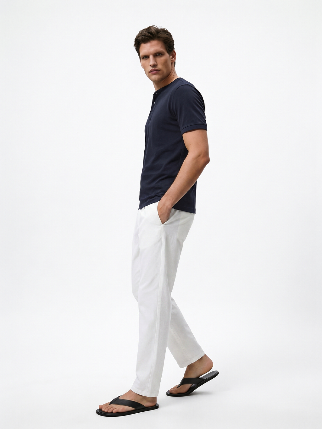Men's Navy Cotton Elastane Slim Fit Tshirt