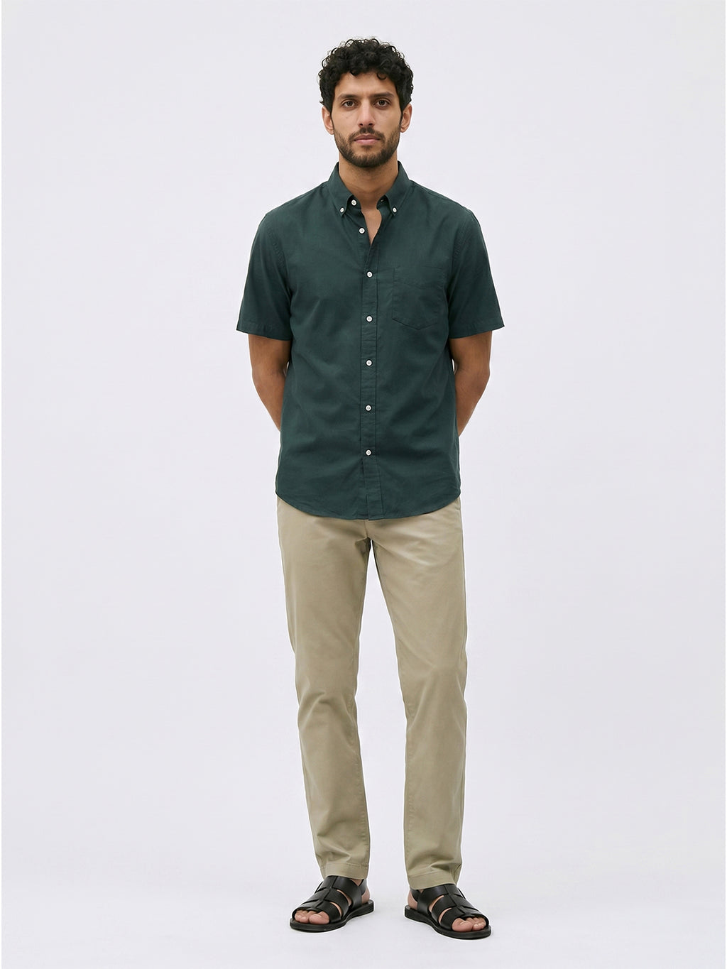 Men's Green Oxford 100% Cotton Regular Fit Shirt
