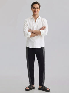 Men's 100% Cotton Regular Fit Drawstring Pants Black