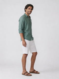 Men's Dk Green 100% Linen Regular Fit Shirt