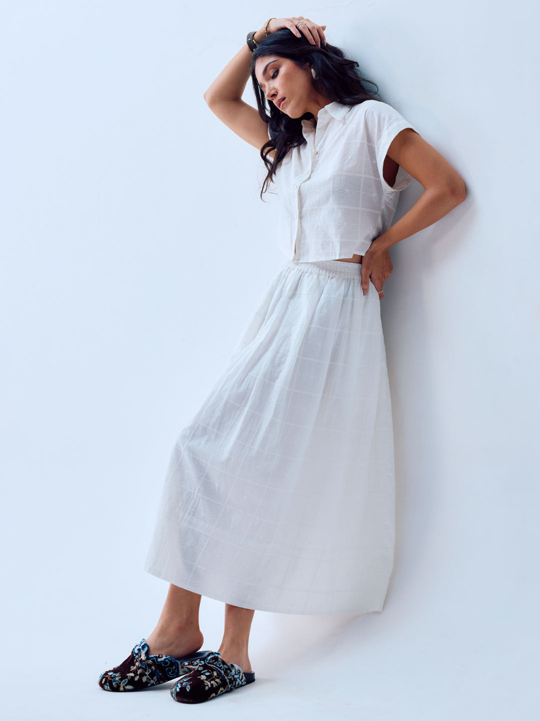 Women's White 100% Cotton Regular Fit Skirt