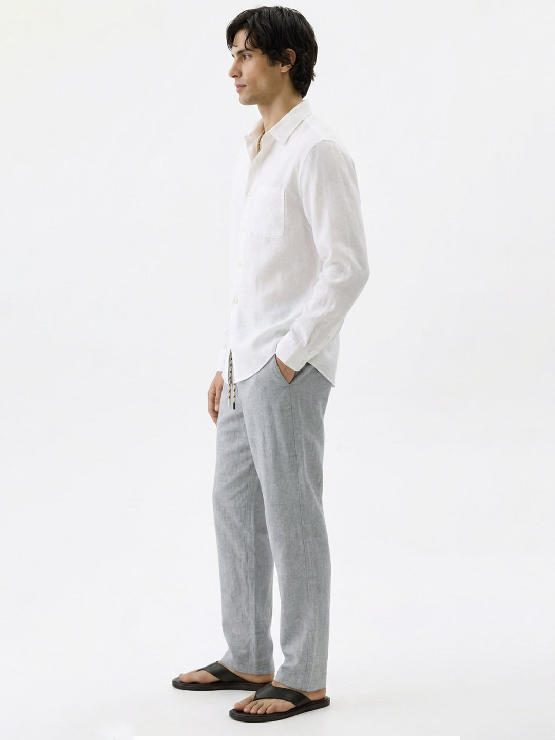Men's Grey Cotton Linen Regular Fit Pant