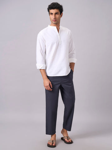 Men's Navy Cotton Lycra Regular Fit Pant