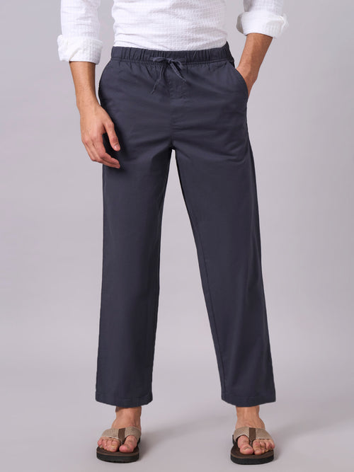 Men's Cotton Lycra Relaxed Fit Crop Pant Navy