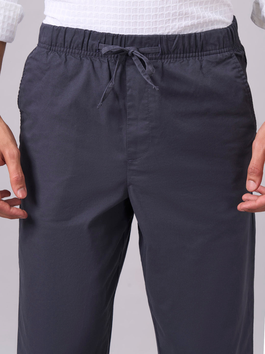 Men's Navy Cotton Lycra Regular Fit Pant