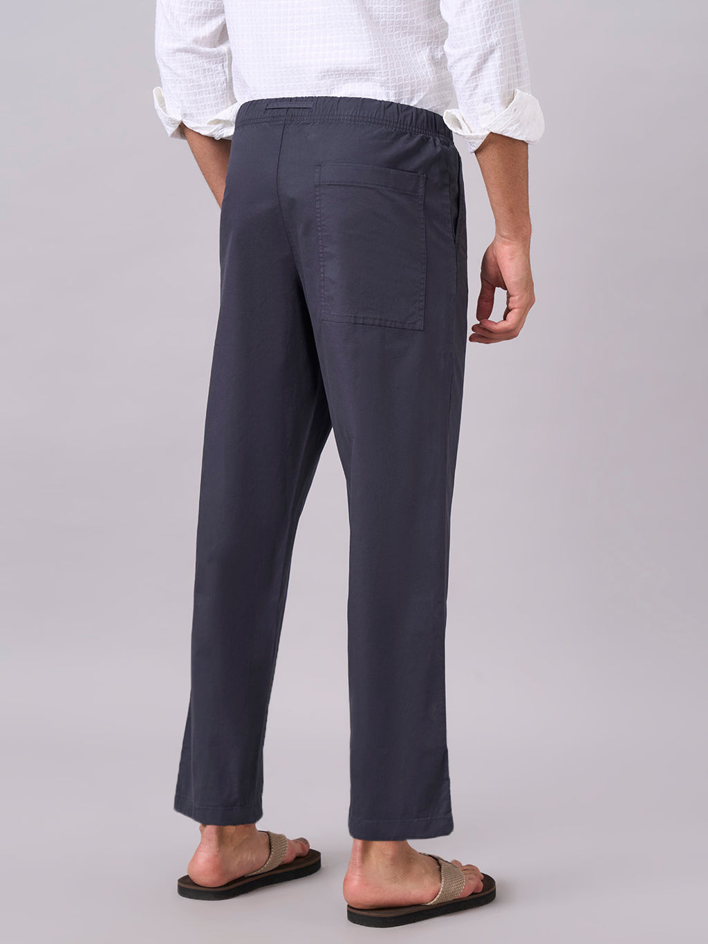 Men's Navy Cotton Lycra Regular Fit Pant