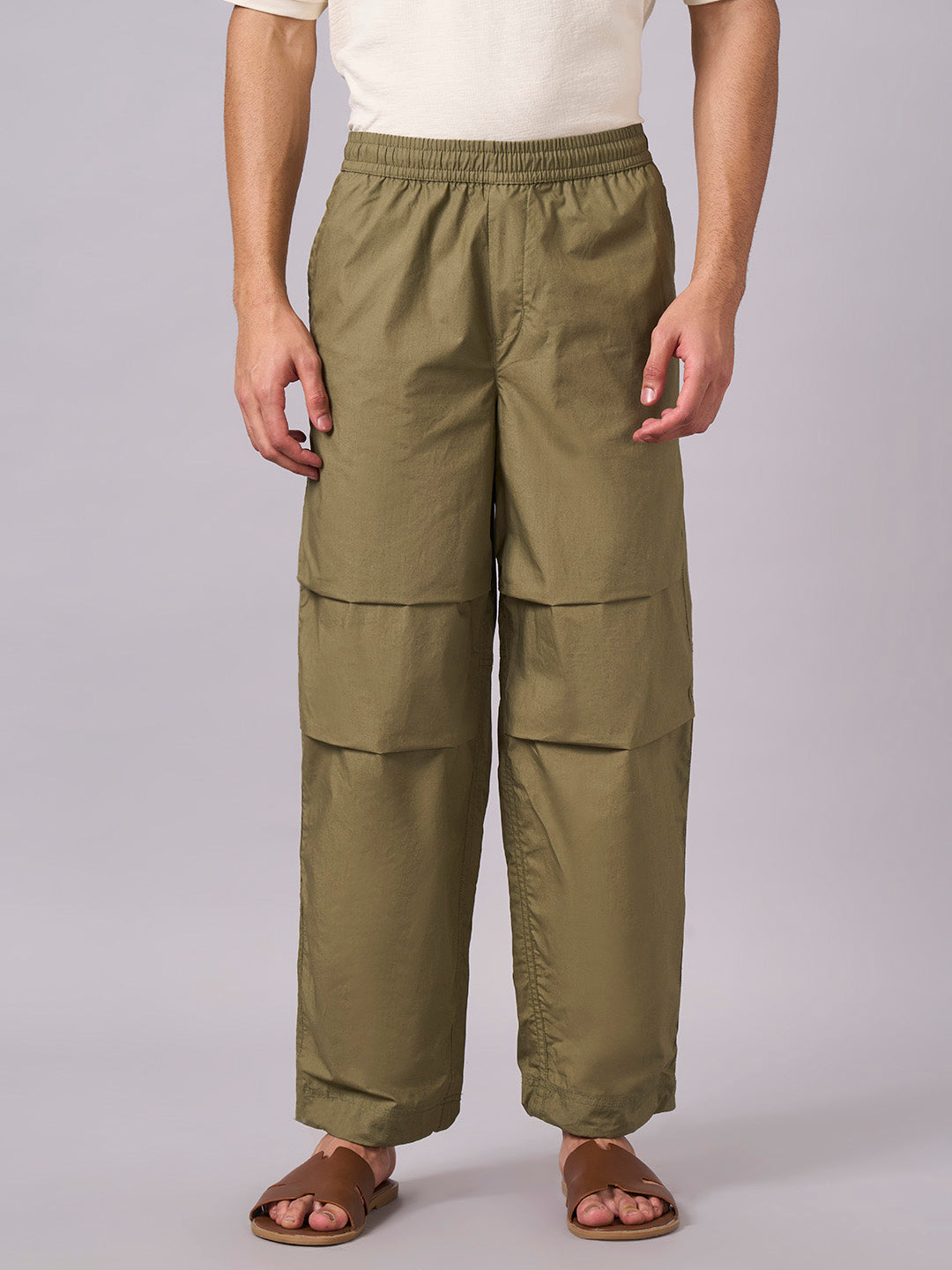Men's Olive 100% Cotton Regular Fit Pant