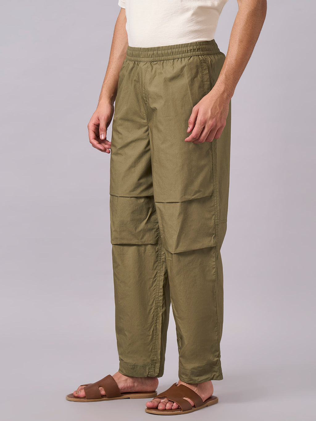 Men's Olive 100% Cotton Regular Fit Pant