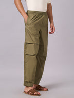 Men's Olive 100% Cotton Regular Fit Pant