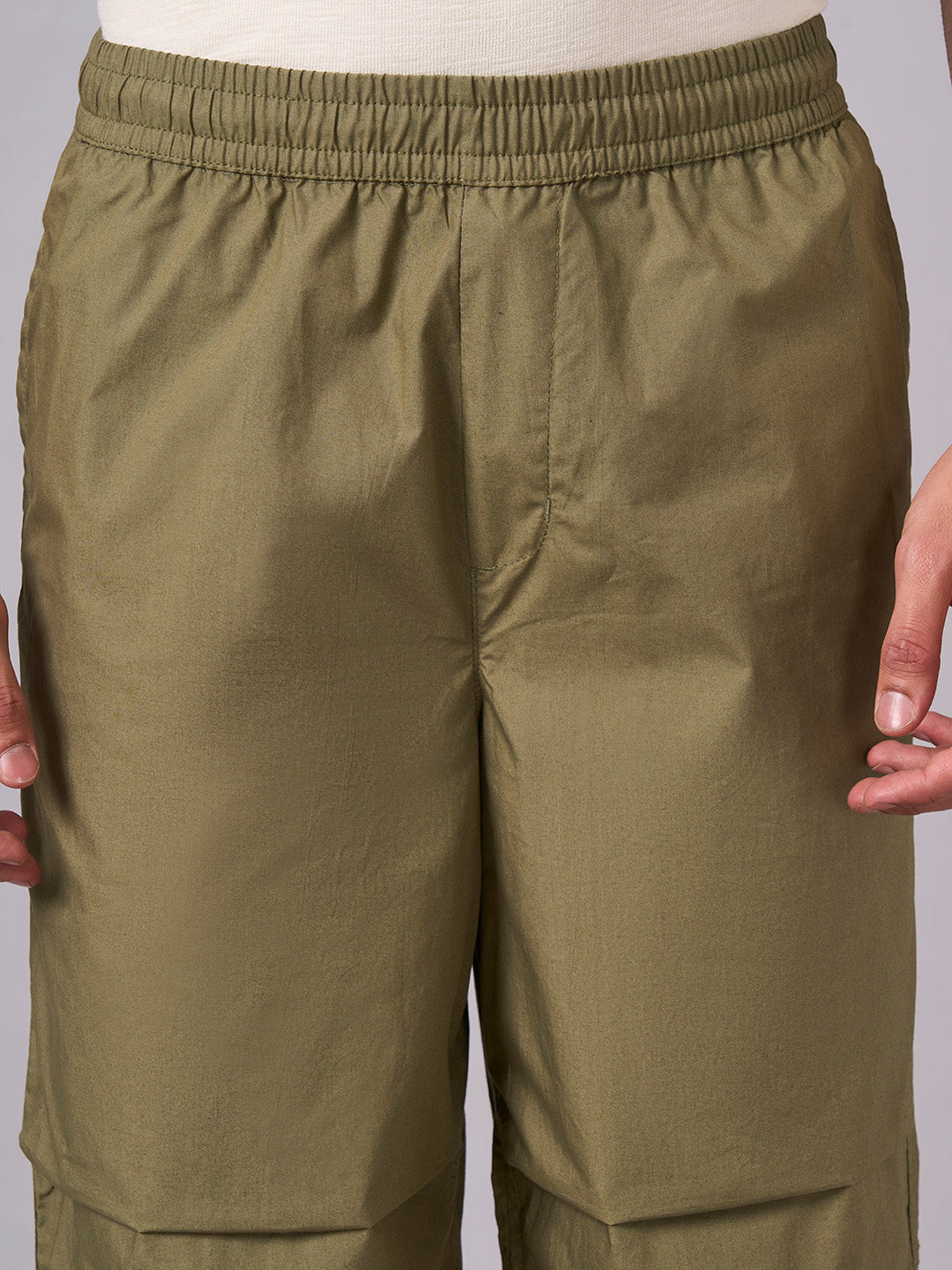 Men's Olive 100% Cotton Regular Fit Pant